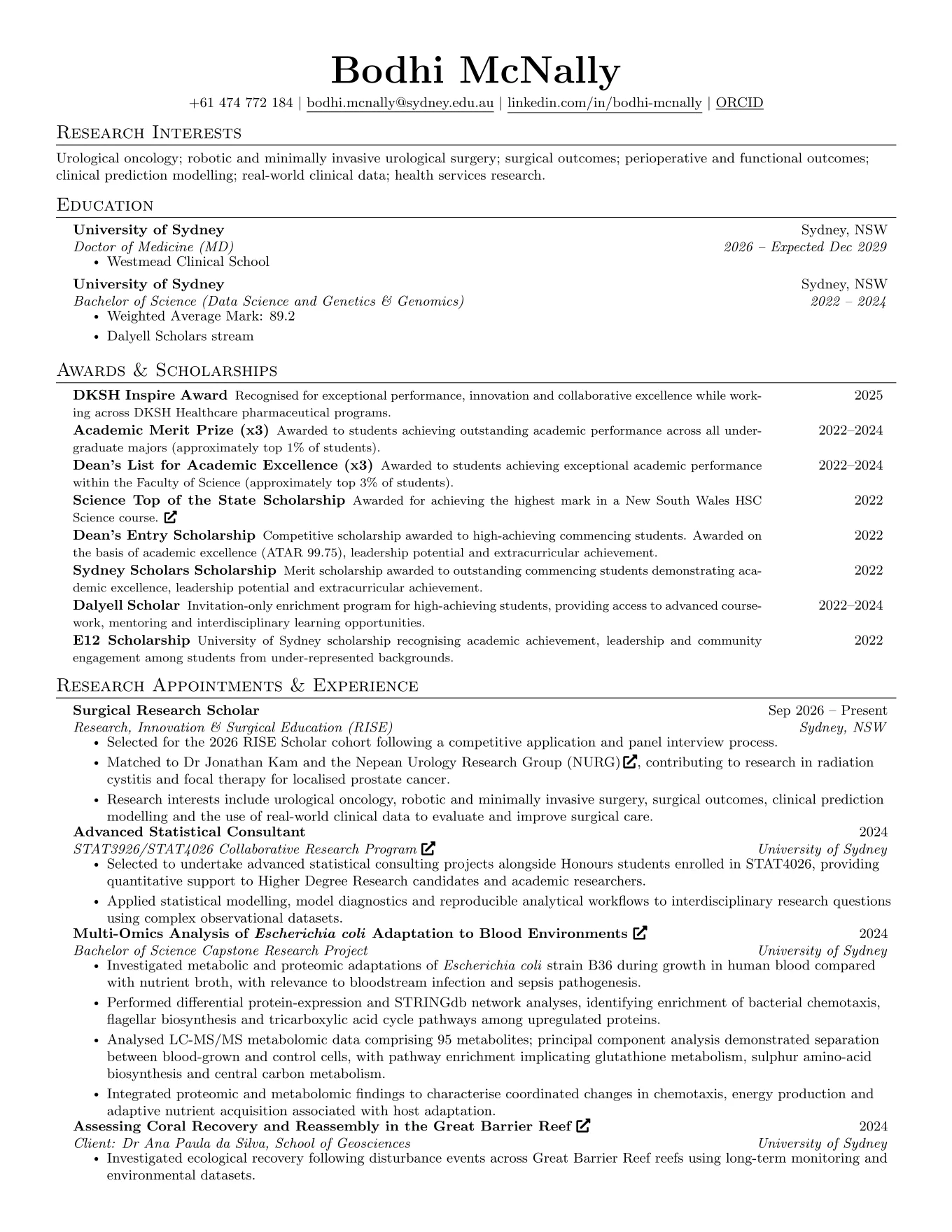 Page 1 of Bodhi McNally's curriculum vitae (saved preview)